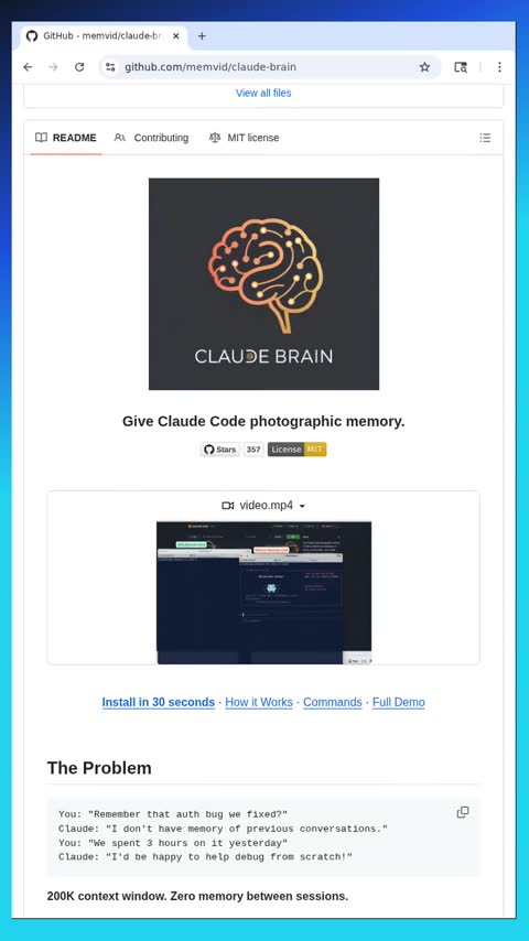 Video preview for memvid/claude-brain