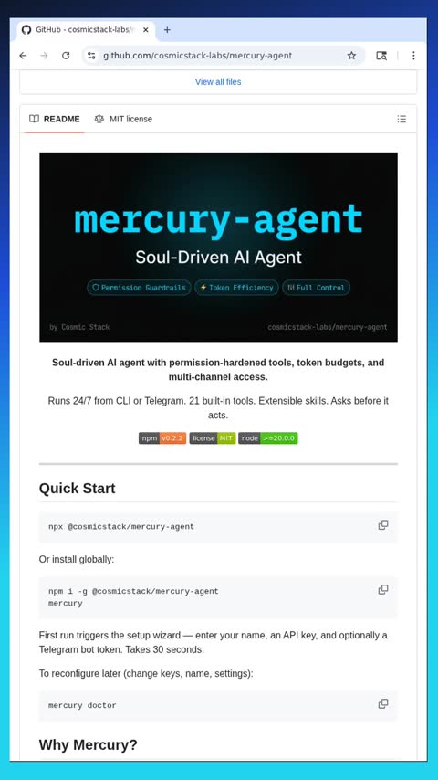 Video preview for cosmicstack-labs/mercury-agent