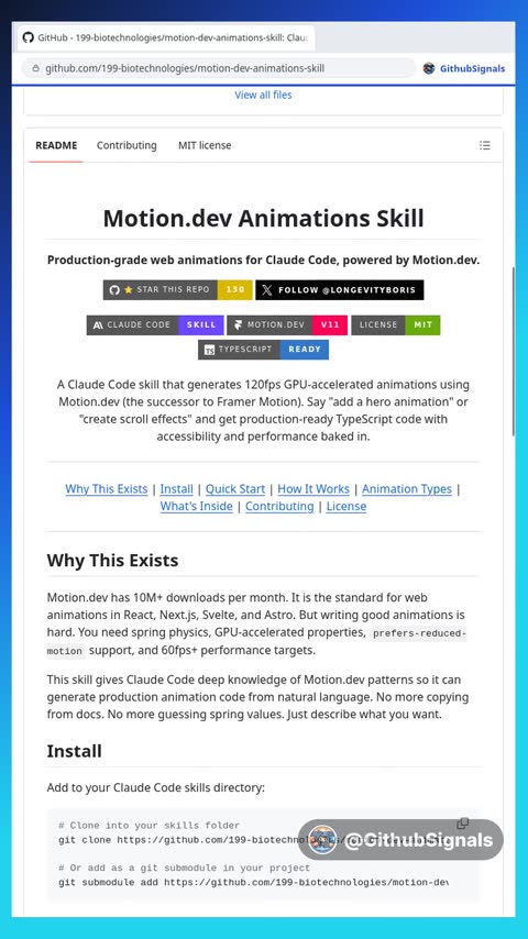 Video preview for 199-biotechnologies/motion-dev-animations-skill