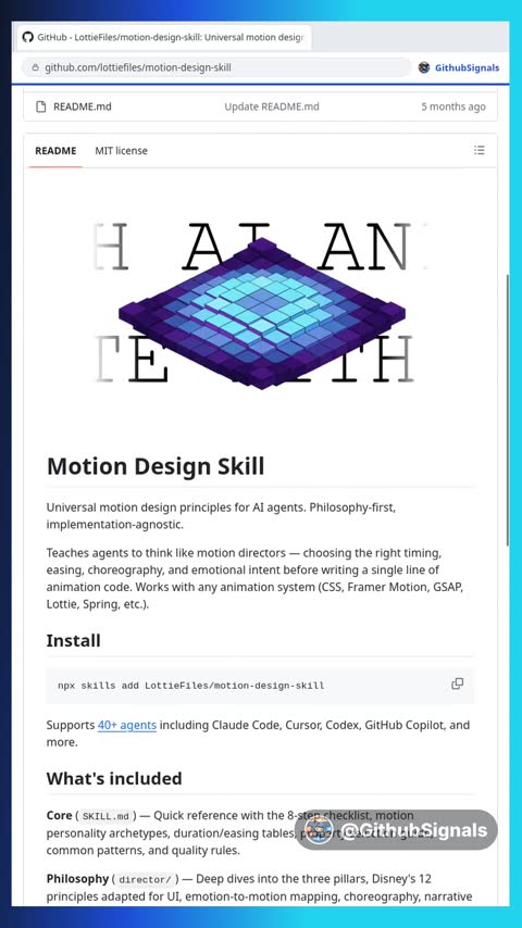 Video preview for lottiefiles/motion-design-skill