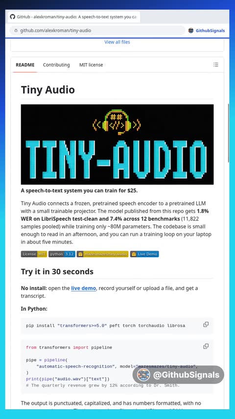 Video preview for alexkroman/tiny-audio