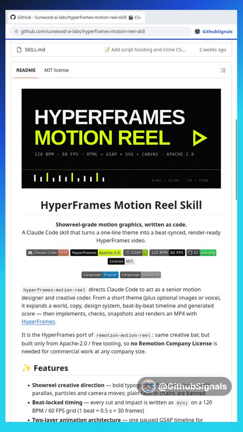 Video preview for sunwood-ai-labs/hyperframes-motion-reel-skill