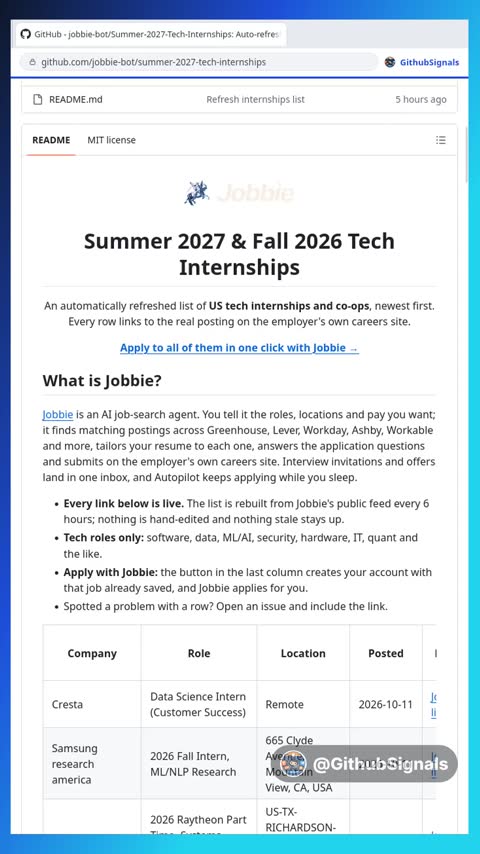 Video preview for jobbie-bot/summer-2027-tech-internships