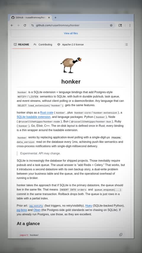 Video preview for russellromney/honker