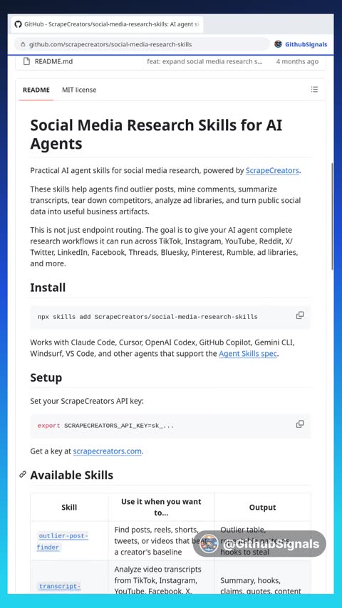 Video preview for scrapecreators/social-media-research-skills