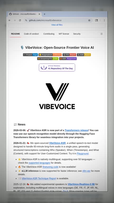 Video preview for microsoft/vibevoice