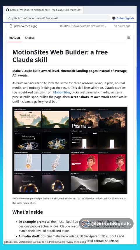 Video preview for motionsites-ai/claude-skill