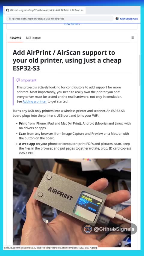 Video preview for ngxson/esp32-usb-to-airprint