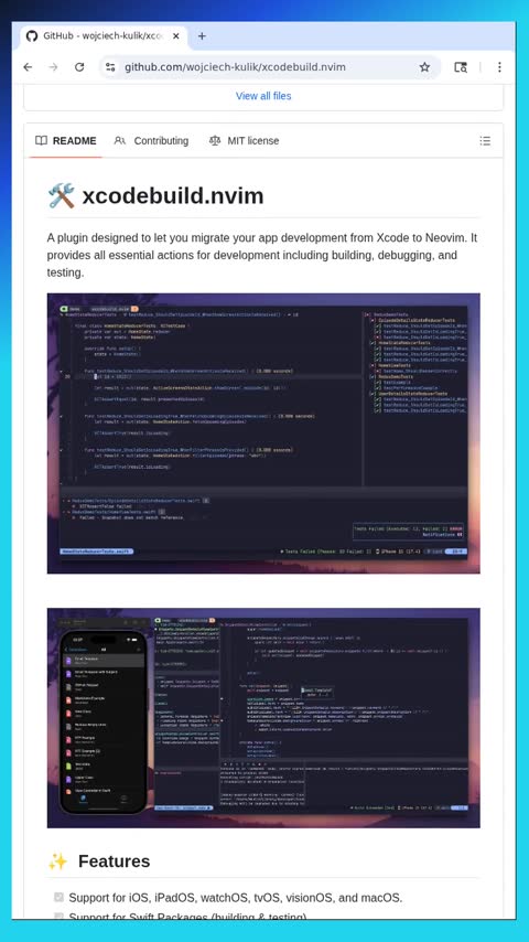 Video preview for wojciech-kulik/xcodebuild.nvim