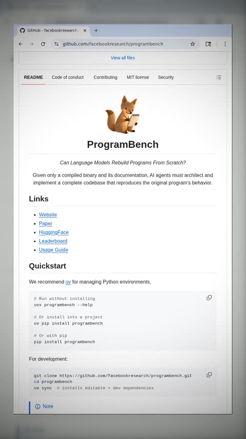 Video preview for facebookresearch/programbench