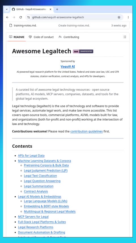 Video preview for vaquill-ai/awesome-legaltech