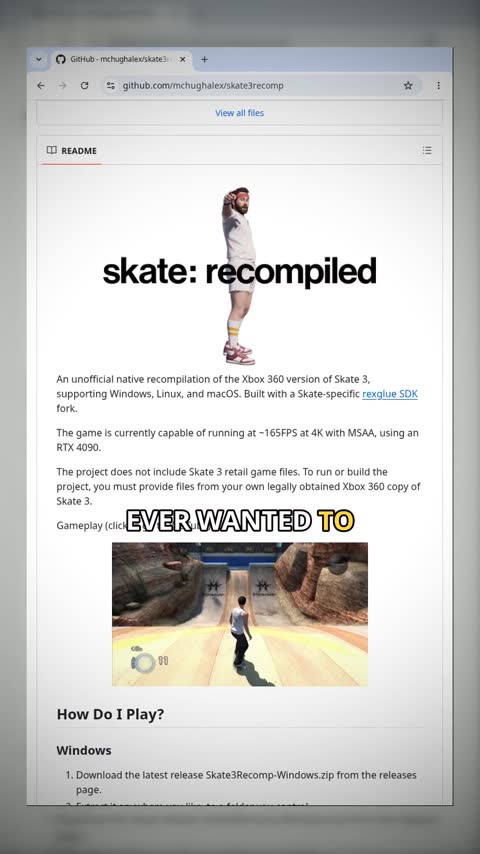 Video preview for mchughalex/skate3recomp