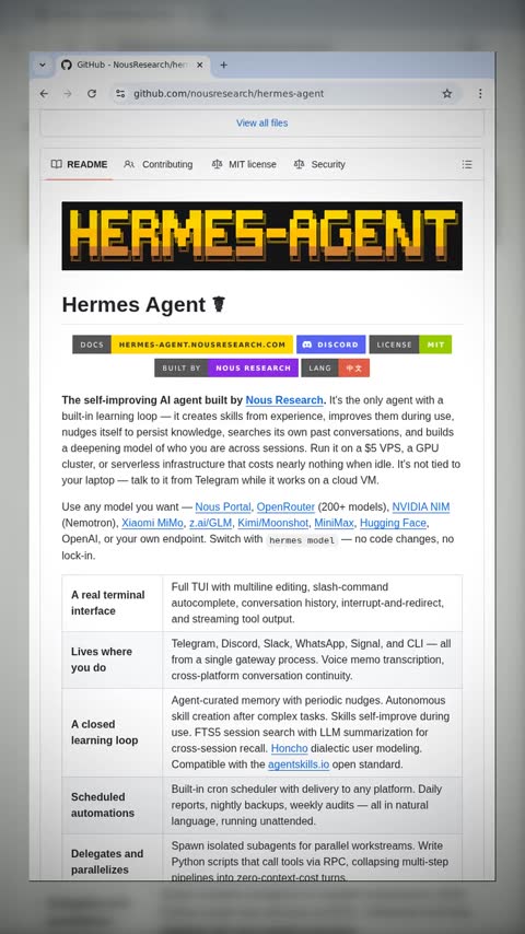 Video preview for nousresearch/hermes-agent
