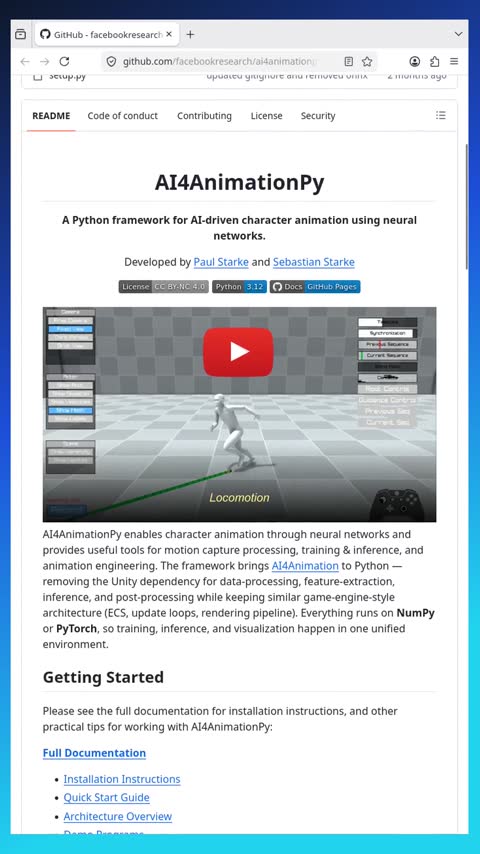 Video preview for facebookresearch/ai4animationpy