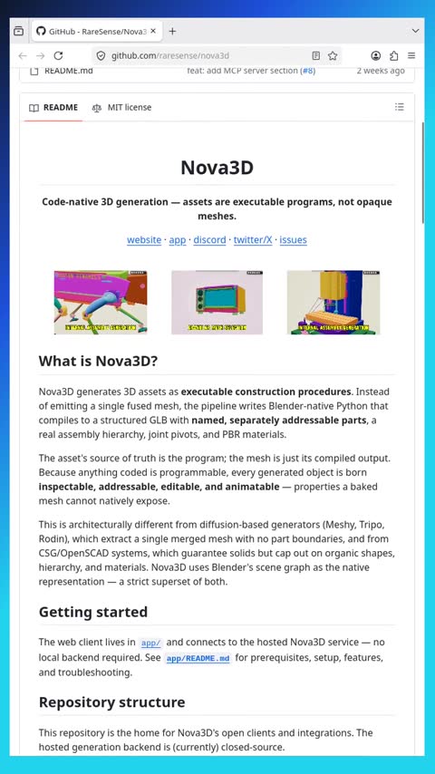Video preview for raresense/nova3d