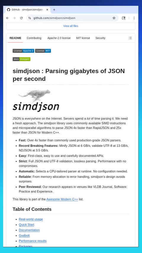 Video preview for simdjson/simdjson