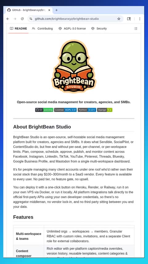 Video preview for brightbeanxyz/brightbean-studio